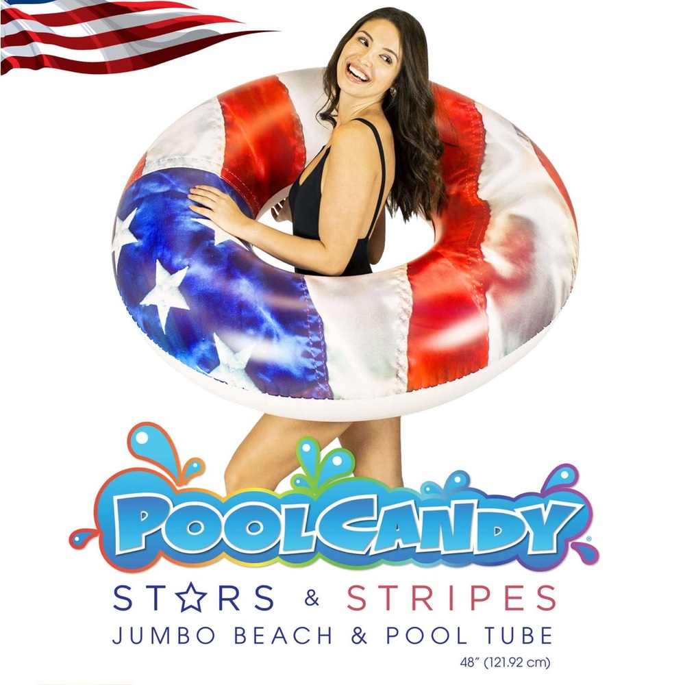 PoolCandy Stars & Stripes Jumbo Pool Tube 48” American USA Flag Inflatable